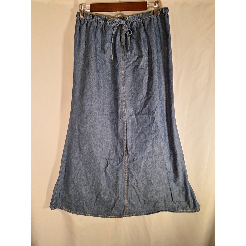 SHEIN Blue Denim Maxi Skirt Elastic Drawstring Waist Size L sz2603271959904